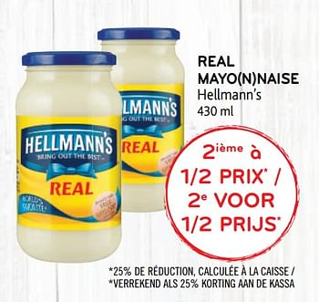 Promoties Real mayo n naise hellmann`s 2ième à 1-2 prix - Hellmann's - Geldig van 20/05/2020 tot 02/06/2020 bij Alvo
