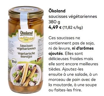 Promoties Ökoland saucisses végétariennes - Ökoland  - Geldig van 06/05/2020 tot 02/06/2020 bij Bioplanet