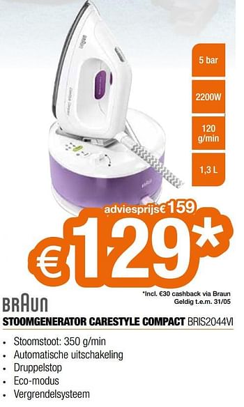 Promoties Braun stoomgenerator carestyle compact bris2044vi - Braun - Geldig van 07/05/2020 tot 30/06/2020 bij Expert