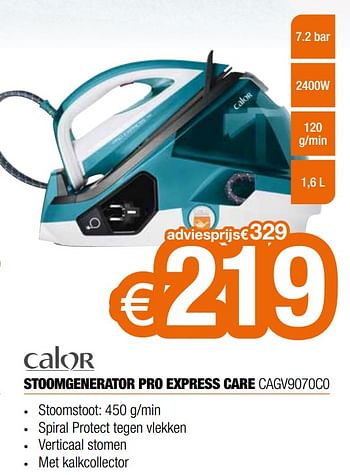 Promotions Calor stoomgenerator pro express care cagv9070c0 - Calor - Valide de 07/05/2020 à 30/06/2020 chez Expert