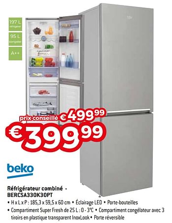 Promotions Beko réfrigérateur combiné - bercsa330k30pt - Beko - Valide de 07/05/2020 à 30/06/2020 chez Exellent