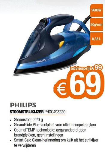 Promotions Philips stoomstrijkijzer phgc493220 - Philips - Valide de 07/05/2020 à 30/06/2020 chez Expert