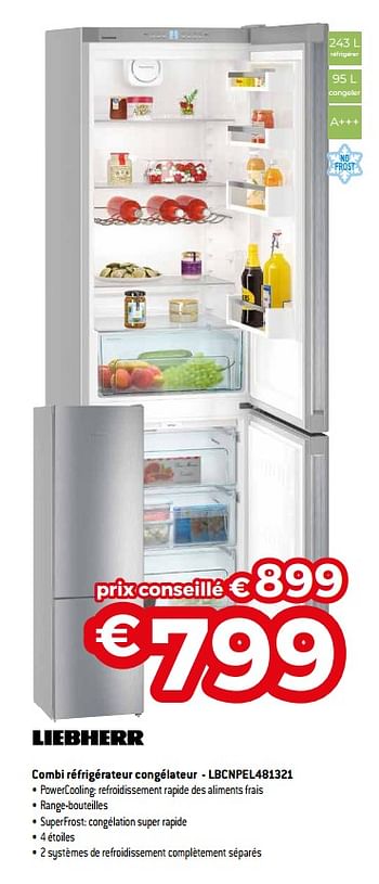 Promotions Liebherr combi réfrigérateur congélateur - lbcnpel481321 - Liebherr - Valide de 07/05/2020 à 30/06/2020 chez Exellent