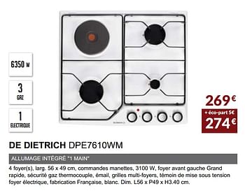 Promotions Table mixte de dietrich dpe7610wm - De Dietrich - Valide de 01/04/2020 à 30/09/2020 chez Copra