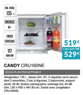 Promotions Rèfrigèrateur candy cru160ne - Candy - Valide de 01/04/2020 à 30/09/2020 chez Copra