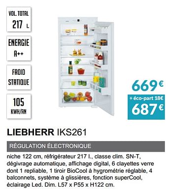 Promotions Rèfrigèrateur liebherr iks261 - Liebherr - Valide de 01/04/2020 à 30/09/2020 chez Copra