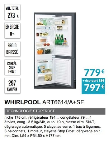 Promoties Rèfrigèrateur whirlpool art6614-a+sf - Whirlpool - Geldig van 01/04/2020 tot 30/09/2020 bij Copra