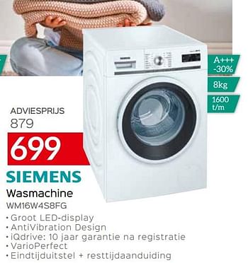 Promoties Siemens wasmachine wm16w4s8fg - Siemens - Geldig van 07/05/2020 tot 30/06/2020 bij Selexion