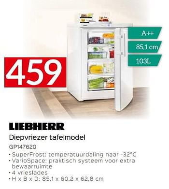 Promoties Liebherr diepvriezer tafelmodel gp147620 - Liebherr - Geldig van 07/05/2020 tot 30/06/2020 bij Selexion
