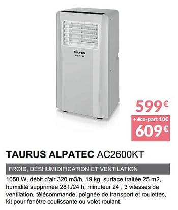 Promoties Climatiseur taurus alpatec ac2600kt - Taurus - Geldig van 03/04/2020 tot 30/09/2020 bij Copra
