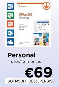 Promotions Office 365 personal - Microsoft - Valide de 04/05/2020 à 31/05/2020 chez Compudeals