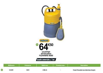 Promotions Hozelock la pompe d`évacuation flowmax 4500 - Hozelock - Valide de 11/05/2020 à 28/06/2020 chez Bricorama