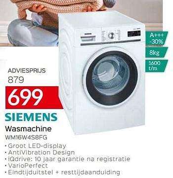 Promotions Siemens wasmachine wm16w4s8fg - Siemens - Valide de 07/05/2020 à 30/06/2020 chez Selexion