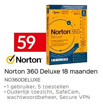 Promoties Norton 360 deluxe 18 maanden no360deluxe - Norton - Geldig van 07/05/2020 tot 30/06/2020 bij Selexion