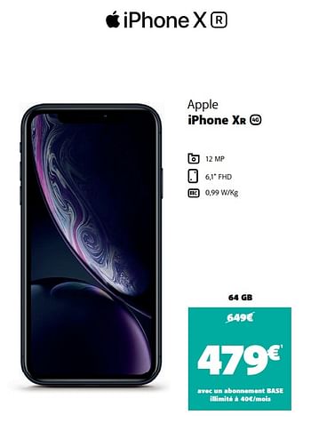 Promotions Apple iphone xr - Apple - Valide de 11/05/2020 à 25/05/2020 chez Base