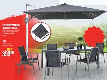 Promoties Luxe zweefparasol volterra black - Huismerk - HandyHome - Geldig van 30/04/2020 tot 24/05/2020 bij HandyHome