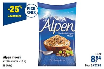 Promotions Alpen muesli sans sucre - Alpen - Valide de 20/05/2020 à 02/06/2020 chez Makro