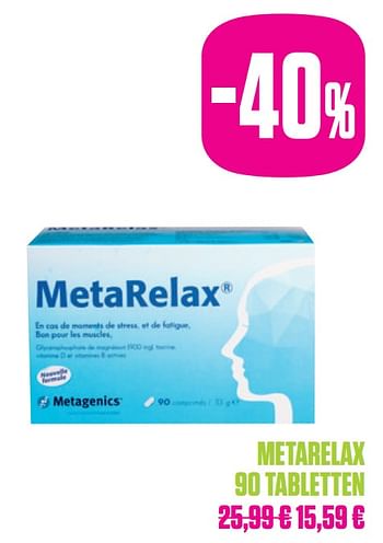 Promotions Metarelax 90 tabletten - Metarelax - Valide de 25/05/2020 à 27/09/2020 chez Medi-Market