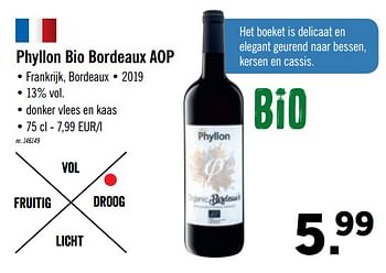 Promotions Phyllon bio bordeaux aop - Vins rouges - Valide de 25/05/2020 à 30/05/2020 chez Lidl
