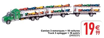Promotions Camion 3 remorques + 18 voitures truck 3 oplegger + 18 auto`s - Produit maison - Cora - Valide de 19/05/2020 à 30/05/2020 chez Cora