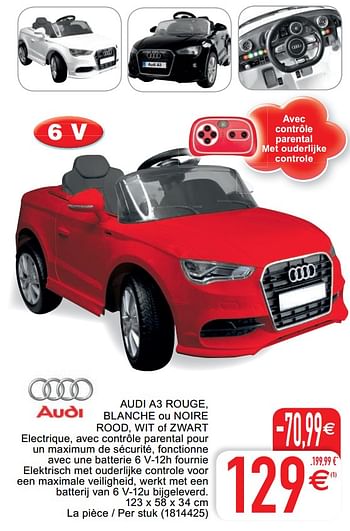 Promoties Audi a3 rouge blanche ou noire rood wit of zwart - Audi - Geldig van 19/05/2020 tot 30/05/2020 bij Cora