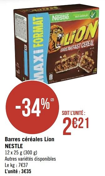 Promotions Barres céréales lion nestle - Nestlé - Valide de 18/05/2020 à 31/05/2020 chez Géant Casino