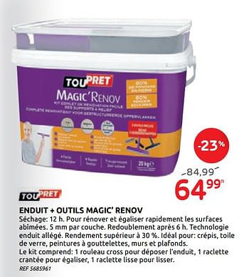 Promotions Enduit + outils magic` renov - TouPret - Valide de 20/05/2020 à 01/06/2020 chez Brico
