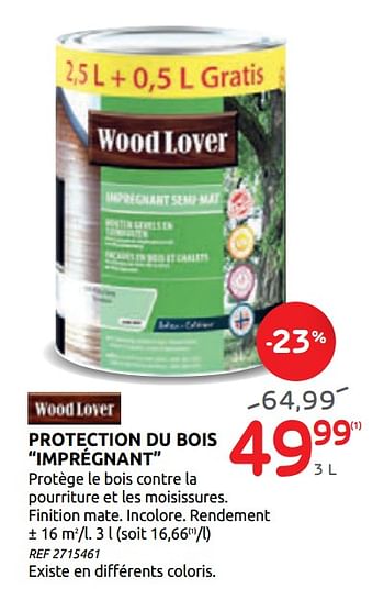 Promotions Protection du bois imprégnant woodlover - Woodlover - Valide de 20/05/2020 à 01/06/2020 chez Brico