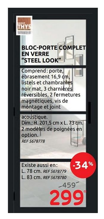 Promotions Bloc-porte complet en verre steel look thys - Thys - Valide de 20/05/2020 à 01/06/2020 chez Brico