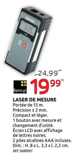 Promotions Laser de mesure sencys - Sencys - Valide de 20/05/2020 à 01/06/2020 chez Brico