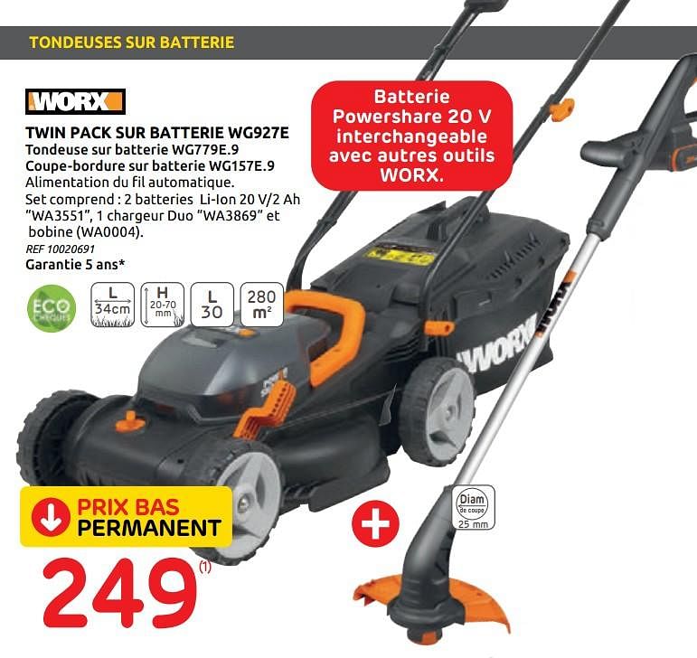 Worx Worx twin pack sur batterie wg927e En promotion chez Brico