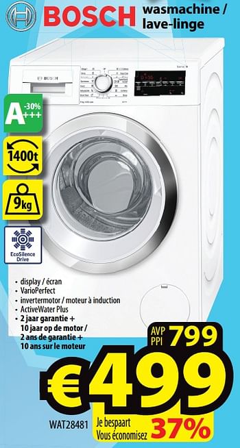 Promotions Bosch wasmachine - lave-linge wat28481 - Bosch - Valide de 20/05/2020 à 27/05/2020 chez ElectroStock