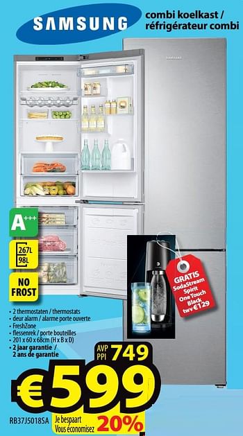 Promotions Samsung combi koelkast - réfrigérateur combi rb37j5018sa - Samsung - Valide de 20/05/2020 à 27/05/2020 chez ElectroStock
