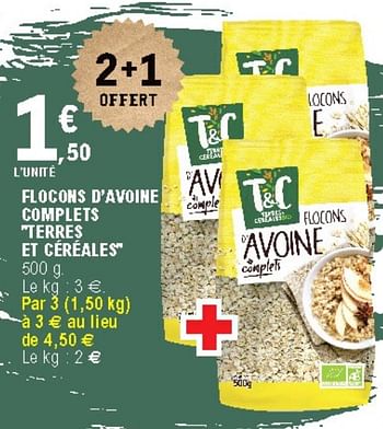 Promotions Flocons d`avoine complets terres et céréales - Produit Maison - E.Leclerc - Valide de 19/05/2020 à 30/05/2020 chez E.Leclerc