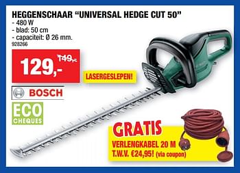Promoties Bosch heggenschaar universal hedge cut 50 - Bosch - Geldig van 20/05/2020 tot 31/05/2020 bij Hubo