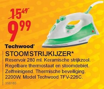 Promoties Techwood stoomstrijkijzer tfv-226c - Techwood - Geldig van 20/05/2020 tot 24/05/2020 bij Trafic