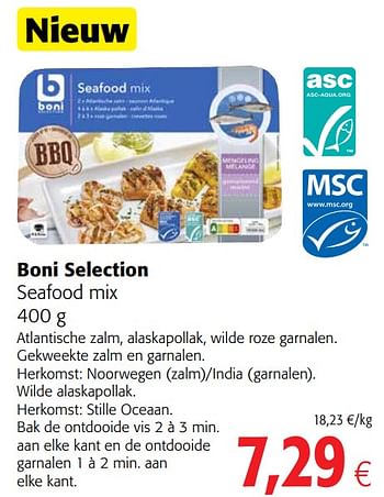 Promotions Boni selection seafood mix - Boni - Valide de 20/05/2020 à 02/06/2020 chez Colruyt