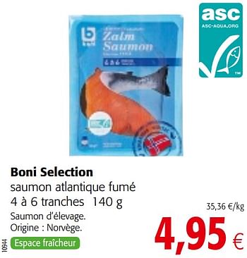 Promoties Boni selection saumon atlantique fumé - Boni - Geldig van 20/05/2020 tot 02/06/2020 bij Colruyt