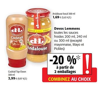 Promotions Devos lemmens toutes les sauces froides - Devos Lemmens - Valide de 20/05/2020 à 02/06/2020 chez Colruyt