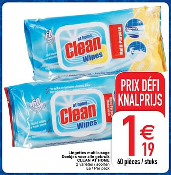 Promoties Lingettes multi-usage doekjes voor alle gebruik clean at home - Clean - Geldig van 25/05/2020 tot 30/05/2020 bij Cora