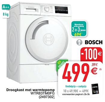 Promoties Bosch droogkast met warmtepomp wtr83tm0fg - Bosch - Geldig van 25/05/2020 tot 08/06/2020 bij Cora