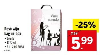 Promoties Rosé wijn bag-in-box - Rosé wijnen - Geldig van 02/06/2020 tot 06/06/2020 bij Lidl