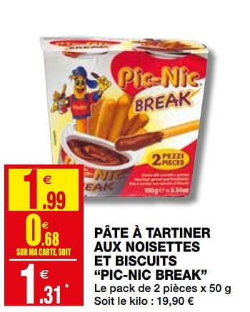 Promotions Pâte à tartiner aux noisettes et biscuits pic-nic break - Picnic - Valide de 20/05/2020 à 31/05/2020 chez Coccinelle