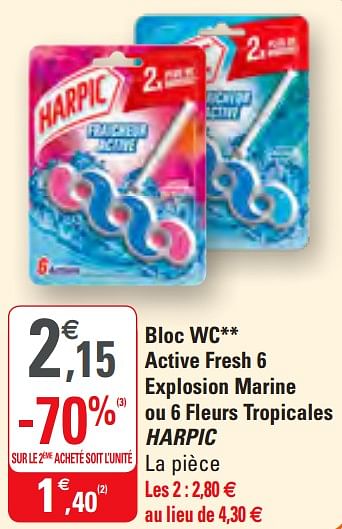 Promoties Bloc wc active fresh 6 explosion marine ou 6 fleurs tropicales harpic - Harpic - Geldig van 20/05/2020 tot 31/05/2020 bij G20