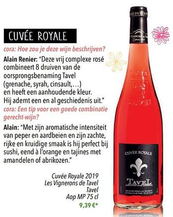 Promotions Cuvée royale 2019 les vignerons de tavel tavel aop mp - Vins rosé - Valide de 25/05/2020 à 31/07/2020 chez Cora