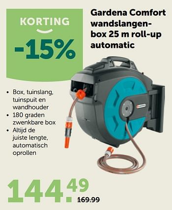 Promoties Gardena comfort wandslangenbox 25 m roll-up automatic - Gardena - Geldig van 20/05/2020 tot 30/05/2020 bij Aveve
