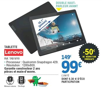 Promo TABLETTE Lenovo chez E.Leclerc
