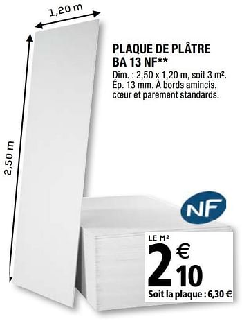 Promotions Plaque de plâtre ba 13 nf - Planodis - Valide de 29/05/2020 à 31/12/2020 chez Brico Depot