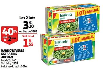 Promotions Haricots verts extra fins auchan - Produit Maison - Auchan Ronq - Valide de 26/05/2020 à 02/06/2020 chez Auchan Ronq