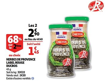 Promoties Herbes de provence label rouge ducros - Ducros - Geldig van 26/05/2020 tot 02/06/2020 bij Auchan